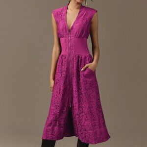 The Tommie Cap-Sleeve Front-Zip Shirt Dress: Lace Edition, Raspberry Pink, XS